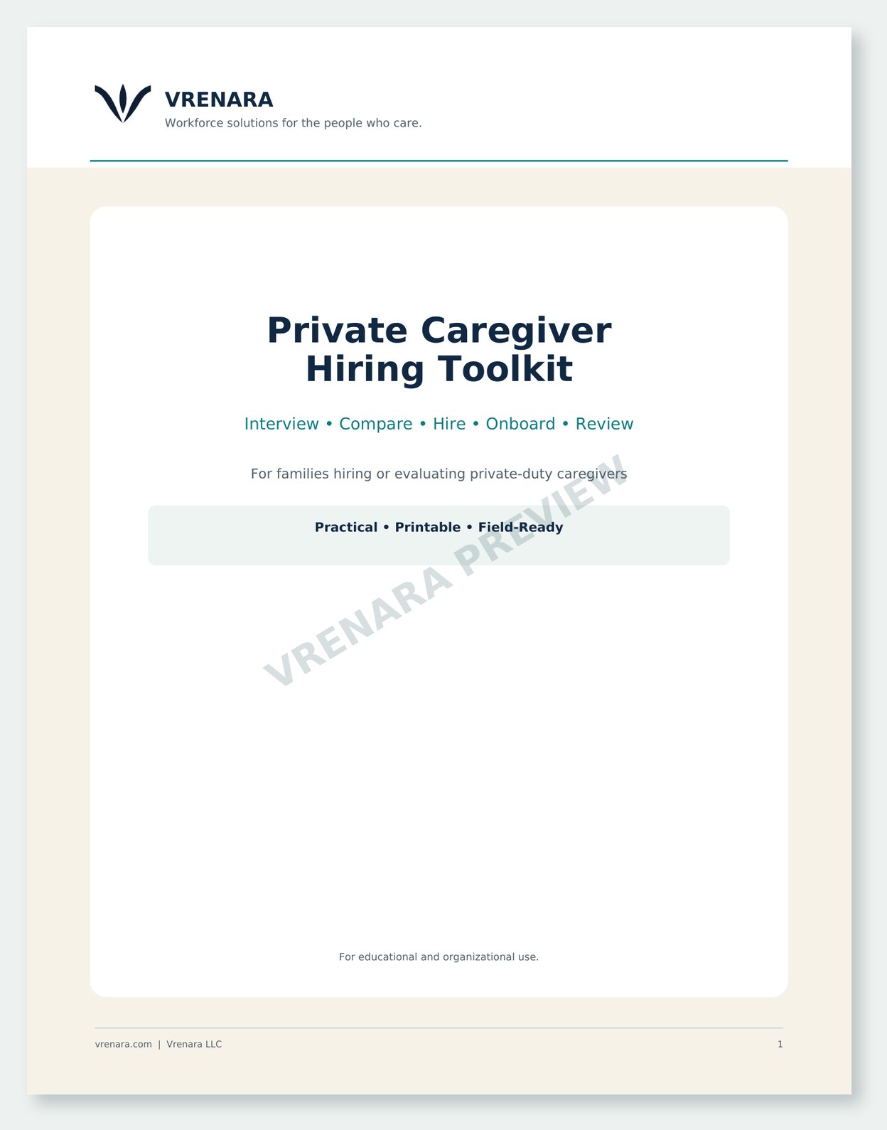 Private Caregiver Hiring Toolkit English preview: Toolkit cover